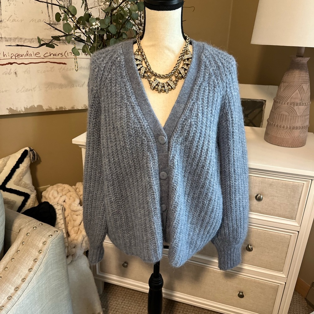 Sezane Basile Cardigan Sweater in Vintage Blue - Picture 2 of 11